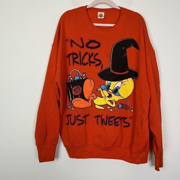 Looney Toons Orange No Tricks Just Tweets Tweety Halloween Sweatshirt Size 22/24 - Picture 1 of 6